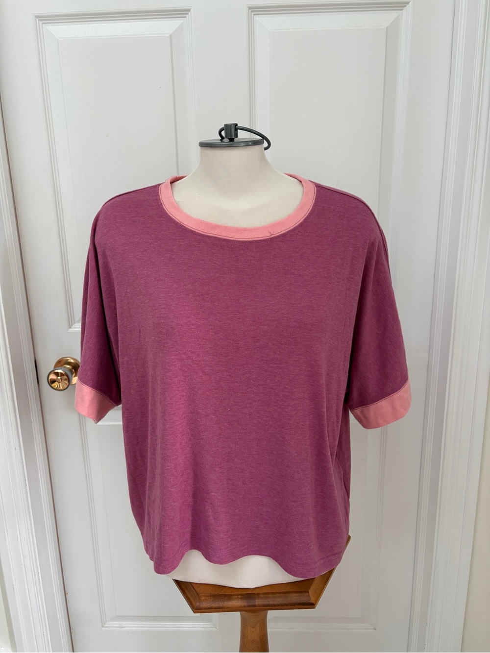 Women's Short Sleeve Ringer Tee in Berry Pink